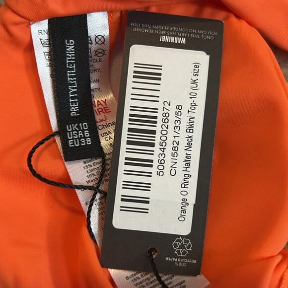 PrettyLittleThing Orange O Ring Halter Bikini Top Size 6 US NWT - Picture 5 of 6